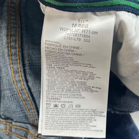 Levis 511 Jeans Kids Adjustable Waist Boys Size 16 Reg Medium Wash - Picture 9 of 9